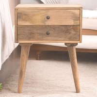 Solid Mango Wood Bedside Table Nordic Legs Clear Natural Finish Bedside Cabinet 2 Drawers x 45W x cm Aosom
