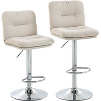 HOMCOM Set di 2 Sgabelli Alti da Cucina Girevoli Rivestiti in Lino con Altezza Regolabile Schienale e Poggiapiedi Beige Aosom Italy