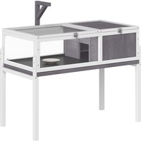 PawHut Wooden Turtle House with Mesh Roof, Removable Tray and Lamp Holder 104x53x82 cm Gray and White | Aosom Ireland