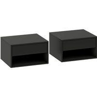 HOMCOM 2er-Set Wand-Nachttische, hängende Nachttische mit ausziehbarer Schublade, offenes Fach, Ablage, moderner Stil, 37 x 32 x 21 cm, schwarz Aosom