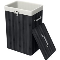 HOMCOM Panier à linge, boîte à linge, collecteur de linge avec couvercle, sac en toile, bambou, pliable, 72 L, Noir 40 x 30 x 60 cm