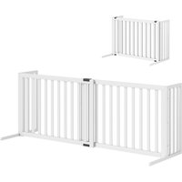 PawHut Barrière pour Chiens Petite et Moyenne Taille Extensible Autoportante en Bois, 102-183x57x70 cm, Blanc