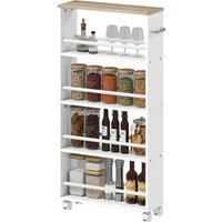 HOMCOM Étagère multifonction à roulettes, construction étroite, 4 compartiments, 45x15x91 cm, naturel