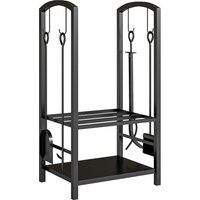 HOMCOM Firewood Log Rack Holder Wood Lumber Storage with Hooks 4 Tools-Black