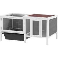 PawHut Clapier d'Extérieur avec Maisonnette, Aire de Course et Plateau, en Bois, Métal et PET, 105x57.5x51.5 cm, Gris