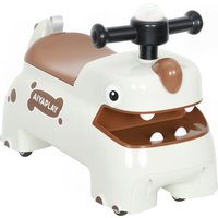 AIYAPLAY Ride-on car, Dino design, steering wheel, lights, sounds, 4 wheels, Cream white+Brown | Aosom Ireland