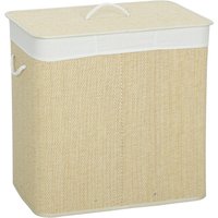 HOMCOM Panier à linge 144 L en bambou avec 3 compartiments poignées sac intérieur amovible 60x40x60 cm crème