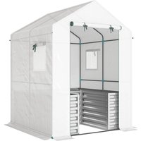 Outsunny Tomato Greenhouse Film Greenhouse with Raised Bed Roll-up Door Window Sloped Roof 141 x 141 x 190 cm White | Aosom Ireland