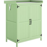 Outsunny Wooden Garden Shed, Garden Tool Storage Shed with Hinged Roof and Shelf, Outdoor Storage Cabinet with Double Doors, Light Green | Aosom Ireland