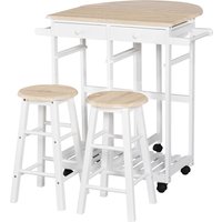 HOMCOM Rolling Kitchen Cart Set Drop Leaf Breakfast Table with 2 Stools for Living Room Dorm Apartment | Aosom Ireland