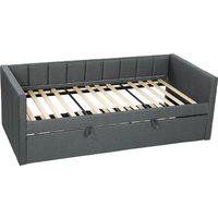 HOMCOM HOMCOM Einzelbettgestell 90x190 cm, Sofa mit ausziehbarem Zweitbett, Gepolstertes Kopfteil, Armlehnen, Lattenrost aus Pappelholz, Für Schlafzimmer Wohnzimmer Gäste, Ohne Matratze, Dunkelgrau Aosom