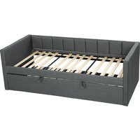 HOMCOM Lit Simple avec Second Lit Escamotable, Revêtement en Tissu et Accoudoirs, 205x181x70 cm, Gris Foncé