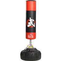 HOMCOM Sac de frappe boxe autoportant punching ball Ø 60 x 180 cm ventouses antidérapantes amortisseurs noir rouge
