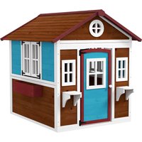 Outsunny Casetta in Legno per Bambini con Porta Finestre Fioriere e Ripiani con Dettagli Colorati 114x126,4x135 cm Marrone Scuro Aosom Italy