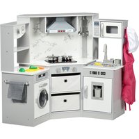 AIYAPLAY Cucina in legno per bambini con 17 accessori verdure in plastica pulsanti e luci cuffia da chef 3-6 anni Grigio Bianco Aosom Italy