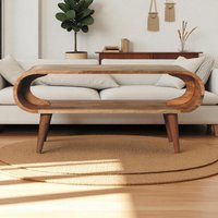 Solid Mango Wood Amaya Nordic Coffee Table with Open Slot, Handcrafted Tea Table with Clear Natural Finish, 35L x 90W x 40H cm, Brown Aosom UK