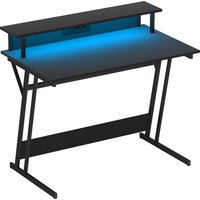 HOMCOM Scrivania Gaming con Luci LED e Supporto per Monitor, in Truciolato e Acciaio, 100x60x88.5 cm, Nero