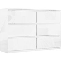 HOMCOM Kommode 6 Schubladen, Schlafzimmerkommode, Schubladenkommode für Wohnbereich Büro Flur, Moderner Stil, Anti-Kipp, 112x34x75 cm, Hochglanzweiß Aosom