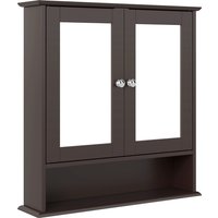 kleankin Badezimmerschrank mit Spiegel, Wandschrank mit 2 Türen, Offenes Fach, Verstellbares Fach, Hängender Badezimmerschrank für Küche, Salón, 56x13x58cm, Marrón Oscuro Aosom