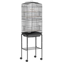 PawHut Bird Cage for Small Birds, Budgie Finch Canary Parakeet Home with Mobile Stand, Slide-out Cleaning Tray, Accessory Shelf, Onyx | Aosom Ireland