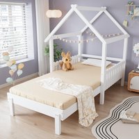 3ft Single Wooden Bed Pull Out Trundle Sturdy Plywood Slats Versatile Bed Frame Bedrooms x 107.5W x 139H cm Aosom