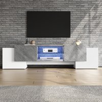 Modern TV Cabinet with App-Controlled LED Lighting, Media Cabinet with 4 Doors and 2 Open Shelves, 180L x 40W x 46.5H cm, Grey+White Aosom UK