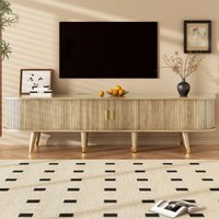 Modern TV Cabinet with Sliding Door, Large Multifunctional Storage, TV Stand with Open Shelves, Drawers, 175L x 38W x 45H cm, Natural Aosom UK