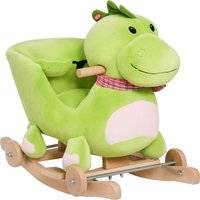 HOMCOM Cheval à Bascule jouet à bascule dinosaure et porteur sur roulettes 2 en 1 fonction musicale 32 pistes ceinture sécurité vert