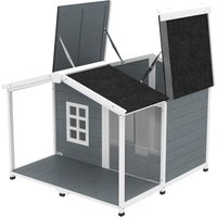 PawHut Niche pour chien imperméable surélevée en bois avec toit en asphalte, terrasse, pour chiens de taille moyenne 103x107x83,5cm Gris