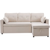 Canapé-lit avec fonction de couchage, canapé en L avec rangement et porte-gobelets, 211x130x86 cm, Beige