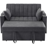 Canapé-lit multifonction moderne avec dossier réglable, porte-gobelet et coussin, 136x162x84 cm, Gris