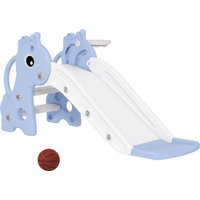 AIYAPLAY Toboggan pour enfants 3 en 1 en forme de girafe avec panier de basket, escalade et ballon, 106 x 51,5 x 52 cm, bleu