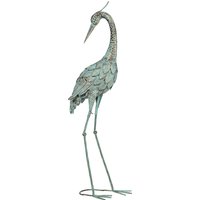 Outsunny Statua da giardino Airone, statua uccello in metallo per esterni, scultura in piedi 88 cm con ancore per il terreno, Verde e Bronzo Aosom