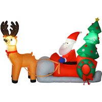 Outsunny Père Noël gonflable de 2,1 m sur traîneau avec deux rennes, décoration de Noël gonflable avec lumières LED intégrées