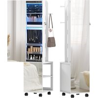 HOMCOM Armoire à bijoux armoire avec miroir sur pied pivotante à 360° éclairage LED 37x40x165,5cm cadre blanc, doublure noire