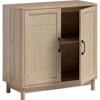 HOMCOM Sideboard, Aufbewahrungsmöbel mit 2 Rattan-Türen, höhenverstellbares Regal und abgerundete Kanten, Boho-Stil, Sideboard für Esszimmer und Küche, 76 x 35 x 75,5 cm, Eiche Aosom