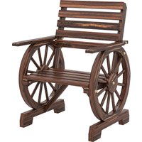 Outsunny Chaise de Jardin en Bois, Style Roue de Chariot, Siège Large à Lattes, Dossier Incliné, 66x55x90cm, Finition Carbonisée