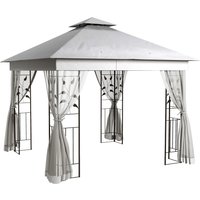 3 x 3 Double Roof Outdoor Garden Gazebo Canopy Shelter Netting Solid Steel Frame Light Grey