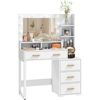 HOMCOM Coiffeuse avec miroir et 9 lumières LED, 4 tiroirs et 6 compartiments ouverts, 100 x 40 x 138 cm, blanc