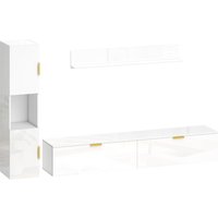 HOMCOM Floating TV Board with Flap Doors Entertainment Center Wall Shelf Cabinet 180 cm High-Gloss White | Aosom Ireland