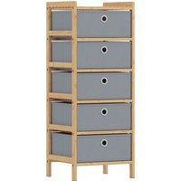 HOMCOM Chest of Drawers, 5 Fabric Drawers Narrow Dresser with Bamboo Frame, Light Grey | Aosom Ireland