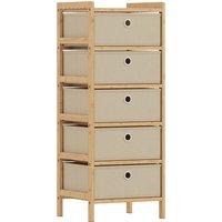 HOMCOM 5-Drawer Fabric Dresser Bamboo Frame Drawer Unit for Small Spaces Cream and Natural | Aosom Ireland