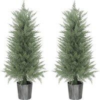 HOMCOM Lot de 2 grands cyprès artificiels 90 cm Plante artificielle en plastique en pot 15 x 15 x 90 cm Vert