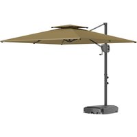 Outsunny Parasol de Jardin à Manivelle 2.5x2.5 m avec Double Toit et Tête Inclinable, Parasol Déporté à Bras avec Socle en Croix, Base Remplissable et Aération, UV30+, Kaki
