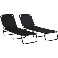 Outsunny Set of 2 sun loungers, folding chaise lounge with 5-position adjustable backrest, steel frame, black | Aosom Ireland