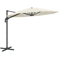 3 Cantilever Garden Parasol Solar Powered Lights Crank Handle & Cross Base UPF 50+ 360° Rotation