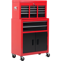 HOMCOM Servante d'atelier servante/ caisse à outil 6 tiroir +1 commode coffre amovible chariot acier rouge et noir