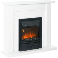 HOMCOM Electric Firplace Suites & Mantelpiece w/LED Flames Remote Marble Stone Modern Curved Surround Intelligent Safe Tempered Glass