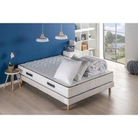 Pack sommier matelas 160 x 200 cm - Hauteur 24 cm - Couette et 2 oreillers - 7 zones - réversible - fabriqué en Belgique