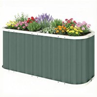 Outsunny Bac surélevé en métal 136 x 53 x 61 cm Profond jardinière avec bords de protection, étiquettes pour plantes, gants, fond ouvert
